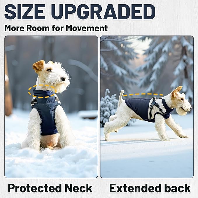 Dog Winter Coat for Small & Medium Dogs (Up to 31lb), Waterproof Dog Coat with Harness, Puppies Windproof Puppy Puffer Jacket, Snowsuit for Dachshund,Frenchie, Corgi (Classic Blue, XLarge)