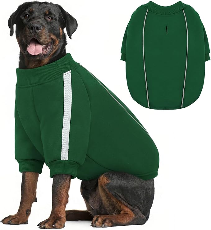 Queenmore XL Christmas Dog Sweater, Cozy Fleece Dog Sweatshirt, Warm Winter Fleece Jacket for Small, Medium & Large Dogs with Leash Hole/Reflective Stripes Green