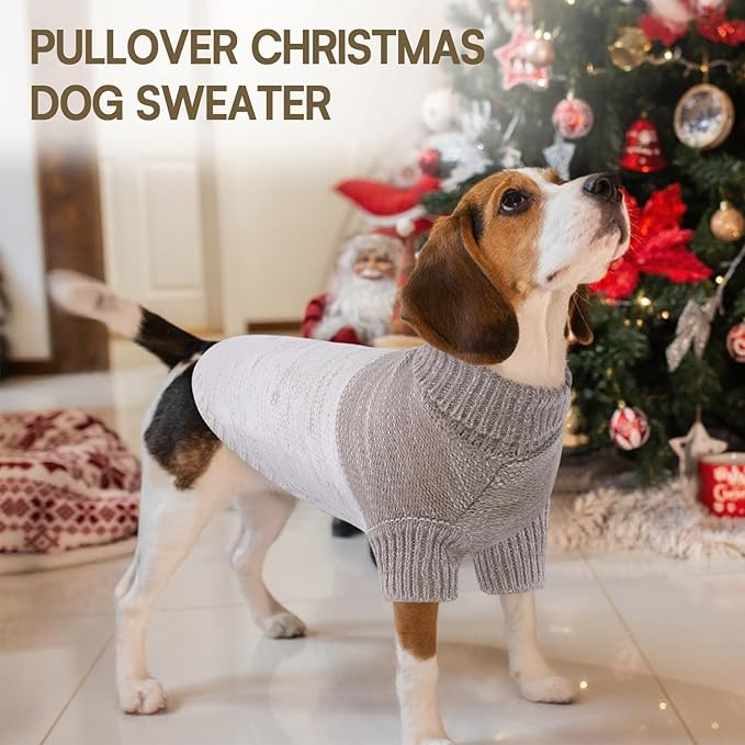 Queenmore Pullover XL Dog Sweater,Classic Turtleneck Warm Pet Sweater with Leash Hole for Dog Girls Boys,Winter Knitwear Clothes for Dachshund,Corgi,French Bulldog(Khaki,XL)