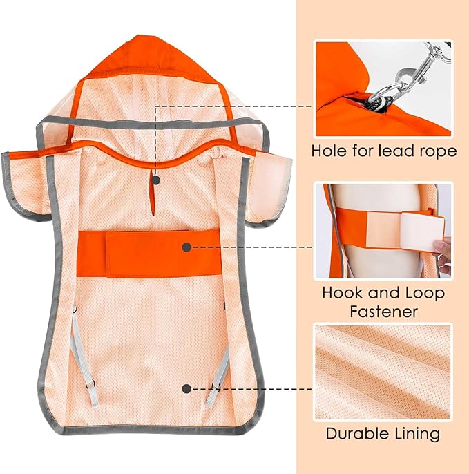 SlowTon Dog Raincoat, Adjustable Dog Rain Jacket Clear Hooded Double Layer, Waterproof Poncho with Reflective Strip Straps and Storage Pocket for Small Medium Large Dogs Puppies(OR XS)