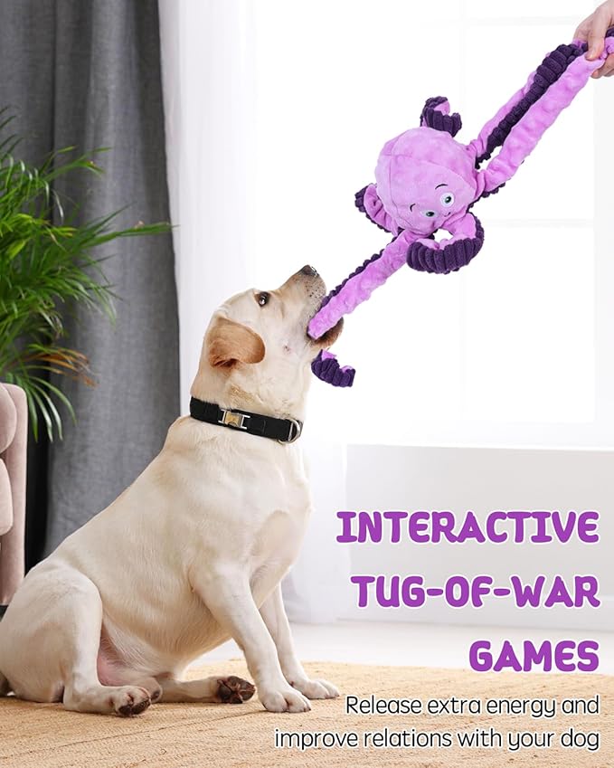 Dog Toys Squeaky, Interactive Plush Stuffed Octopus Tug of War Toy, Puppy Teething Pet Toy for Small Medium Large Dogs to Keep Them Busy