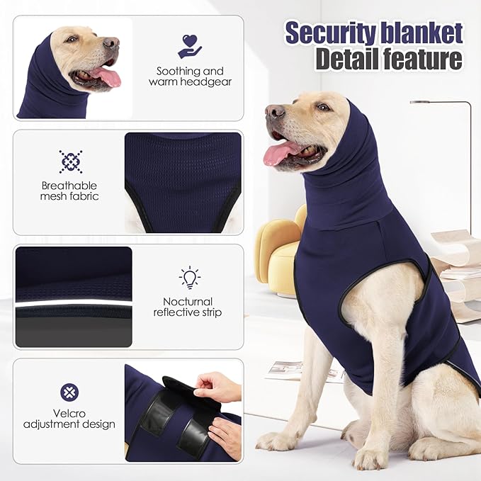 Dog Anxiety Vest,Pet Calming Hoodie Breathable Dog Anti-Anxiety Jacket for Thunder Fireworks and Separation,Blue XS