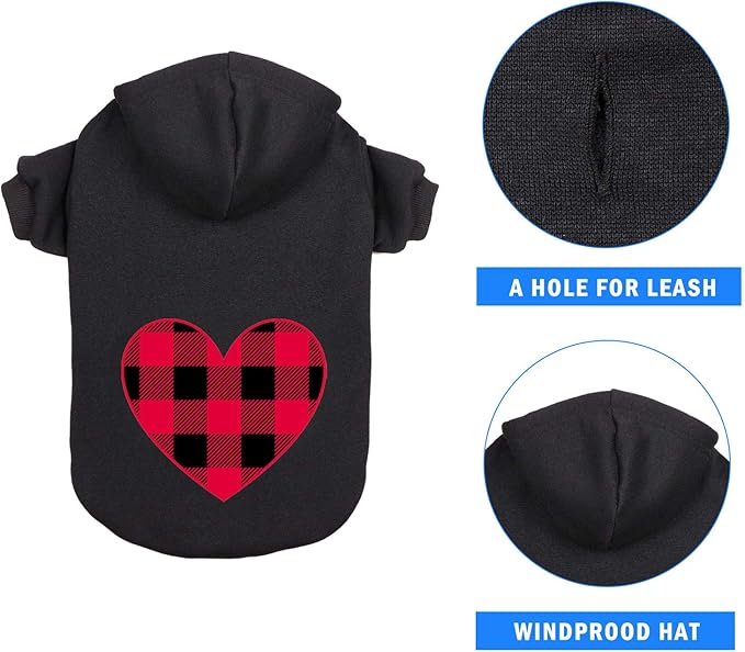 Dog Hoodie Sweater Sweater for Dogs Pet Clothes Black Buffalo Plaid Warm and Soft Breathable Cozy(L)