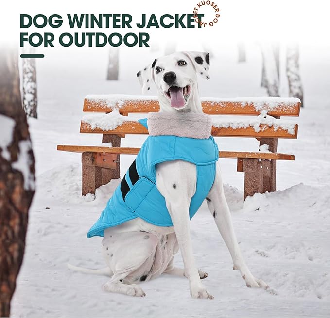 Kuoser Dog Jacket, Warm Dog Coats for Small Dogs, Doggie Winter Jacket Cold Weather Coats with Leash Hole, Winter Coat Apparel for Yorkie Chihuahua, Blue XS