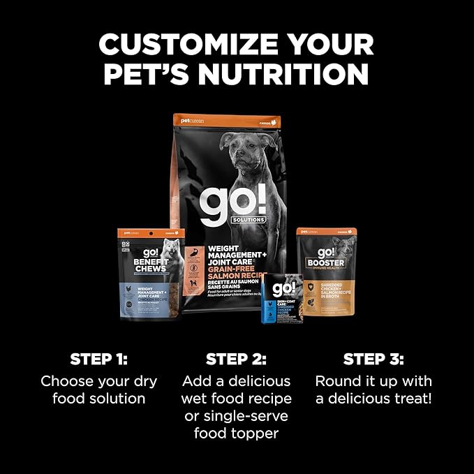 Go! Solutions Weight Management + Joint Care, Grain-Free Dry Dog Food, Salmon Adult and Senior Recipe, 22 lb Bag