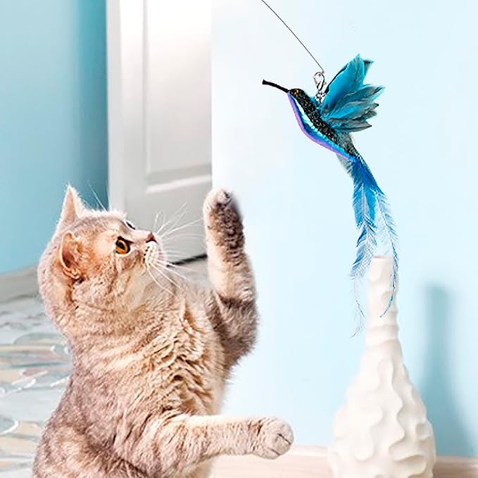 JXFUKAL Cat Feather Toy Refills, 6Pcs Simulation Bird Mouse Bee Worm Feather Cat Lures Wand Attachment Replacement for Kitty Kitten Indoor Cats Accessories