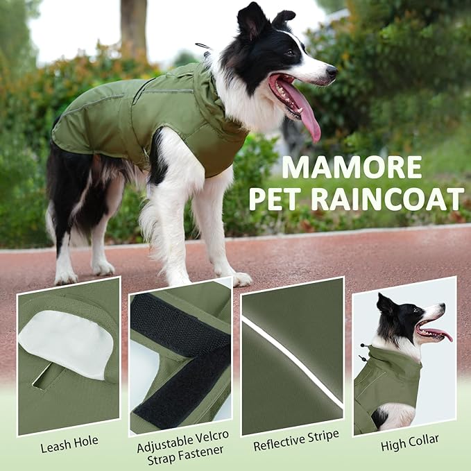 Waterproof Dog Raincoat, Adjustable Lightweight Dog Rain Jacket with Reflective Strip Leash Hole for Small Medium Large Dogs (Green, X-Small(4-9lb))