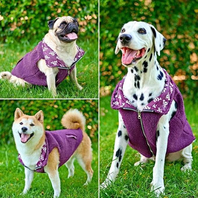 Tuff Pupper Reversible Fleece Sweater Vest for Dogs | Lightweight Comfortable Insulated Jacket | Front Zip Closure | Machine Washable | Built-in Leash Hole | Sizes for All Breeds (XXL, Purple)