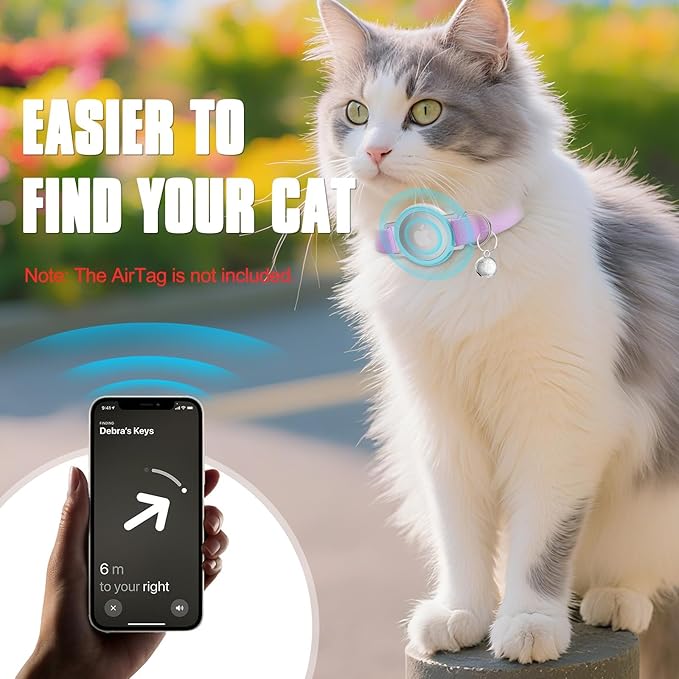 AirTag Cat Collar, Ultra Elastic Cat Tracker Collar, Airtag Holder Compatible with Apple Air Tag, [Lightweight & Scratch Resistant] Adjustable Stepless GPS Pet Collar for Cats Kittens, Purple