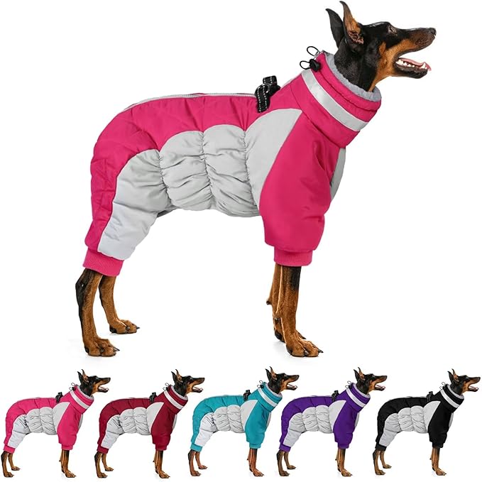MIGOHI Full Body Dog Coat - Warm Reflective Large Dog Winter Coat with Harness,Turtleneck Fleece Jacket for Dogs,Four-Leg Windproof Puffer Jackets Snowsuit with Zipper for Small Medium Large Dogs,XL