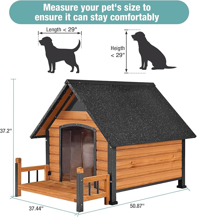 Dog House with Heating Pad, Weatherproof Outdoor Kennel for Large Dogs, Chew-Resistant Iron Frame & Asphalt Roof (Wood, XL)
