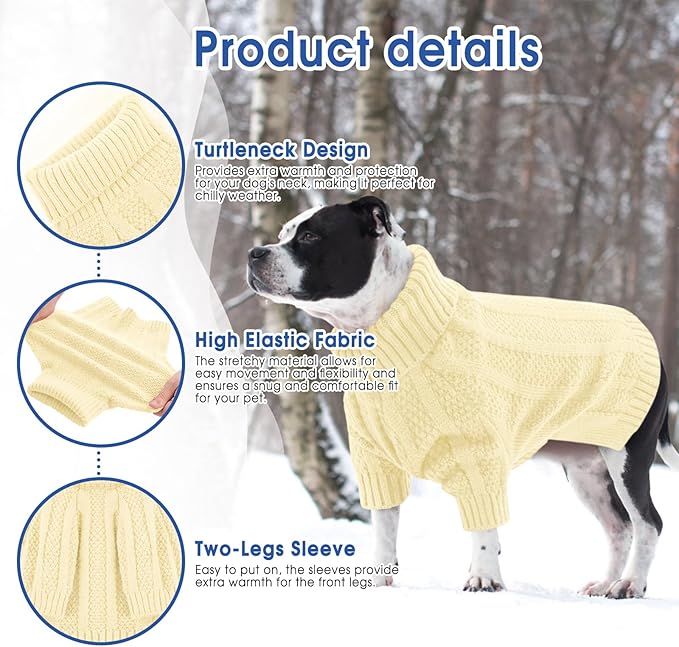 Queenmore XL Dog Sweater,Christmas Dog Sweaters for Extra Large Dogs Girl Boy,Warm Soft Doggy Pullover Clothes,Turtleneck Knitted Pet Winter Apparel for Golden Retriever,Labrador(Light Apricot,XL)