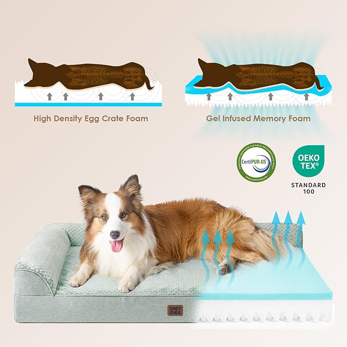 EHEYCIGA Memory Foam Dog Bed Large Sized Dogs, Pet Bed for Large Dog for Crate with Waterproof Liner, Pet Couch Bed Orthopedic with Washable Removable Cover, 35x23x6 Inches, Greyish Green