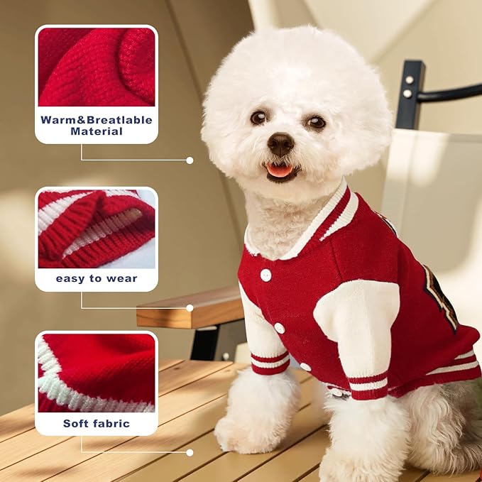 Small Dog Sweater Sweatshirt Cute Puppy Sweaters - Winter Red Warm Knitted Bear Design for Puppies (S)