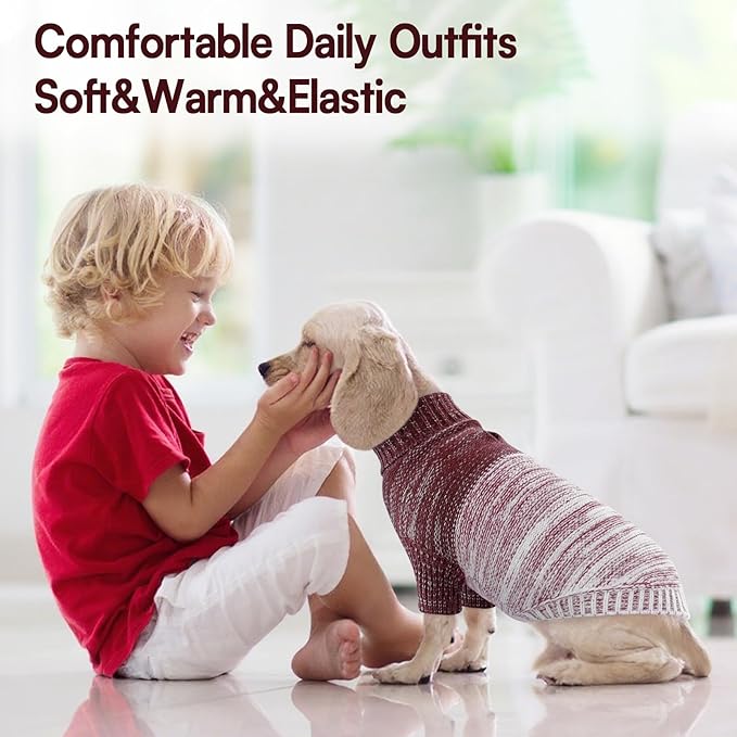 Queenmore Pullover Large Dog Sweater,Classic Turtleneck Warm Pet Sweater with Leash Hole for Dog Girls Boys,Winter Knitwear Clothes for Dachshund,Corgi,French Bulldog(Purple,L)