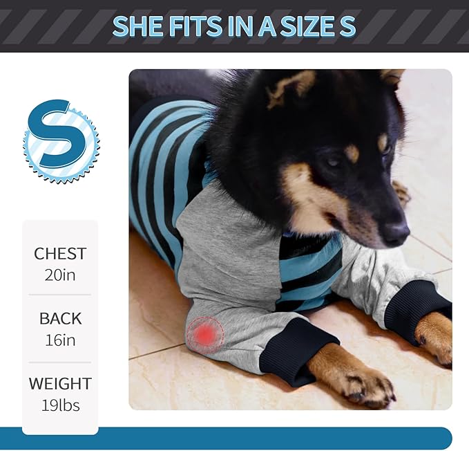 FUAMEY Dog Recovery Sleeve with Elbow Protector,Dogs Shirt Stop Licking Joints,Pet Long Sleeve Suit Protecting Dog's Front Leg Arm Wounds Cover Skin Conditions Blue Stripe S