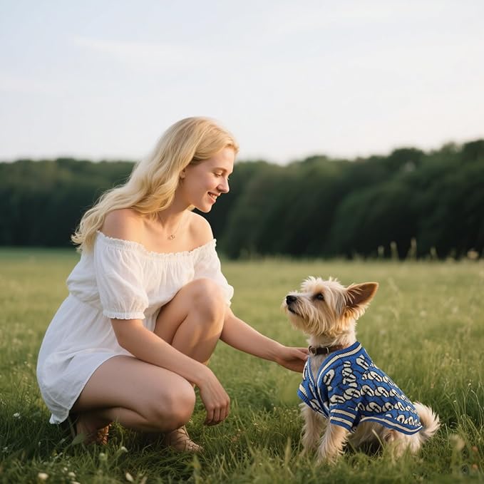 Pet Sweaters for Dogs Boys and Girls, Dynamic Letter Patterned Dog Sweater,Dog Cardigan,Pet Clothes,Pet Knitted Clothing,Fit for Different Seasons and Kinds of Dogs (Blue XS)