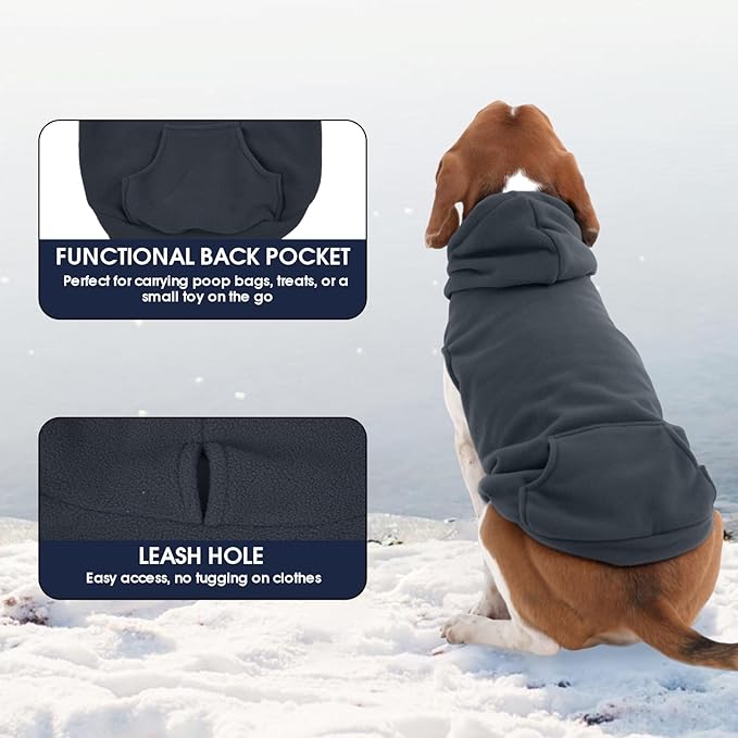 IECOii Warm Dog Hoodie for Large Dogs, Extra Large Dog Hoodie Fleece Vest with Leash Hole & Pocket, Big Dogs Sweatshirt for Giant Breed, Pullover Sleeveless Great Dane Sweater, Grey, 4XL