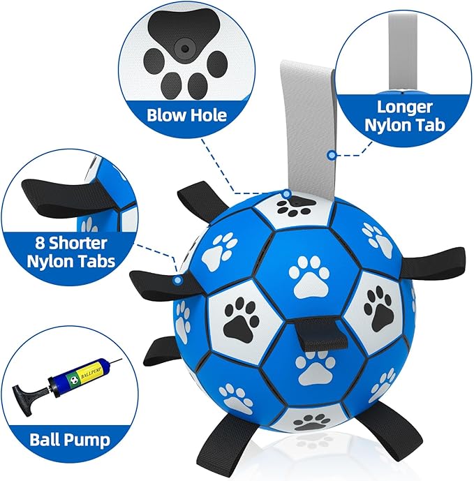 QDAN Dog Balls Toys, Soccer Ball with Straps, Balls for Dogs for Small Medium Puppy, Herding Ball Toy, Birthday Gifts (6 Inch)