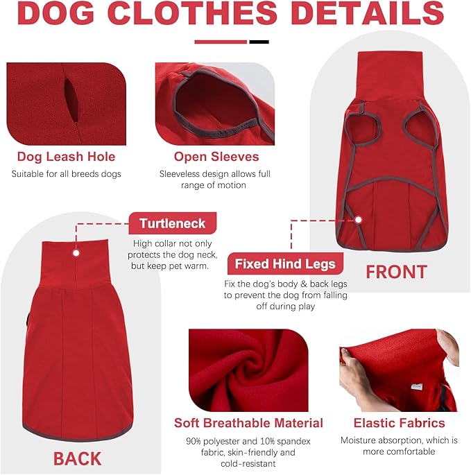 ROZKITCH Dog Winter Coat Soft Pullover Pajamas, Pet Windproof Warm Cold Weather Jacket Vest Cozy Jumpsuit Apparel Outfit Clothes for Xmas Walking Sleep BrightRed 2XL