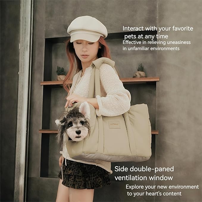 Dog Walking Bag Sling, Dog Carrier Purse with Safety Leash Clip,Warm Soft Sided Pet Carrier Purse for Small Medium Dogs Cats Portable Hands-Free Shoulder Tote for Outdoor Travel (Grayish Green)