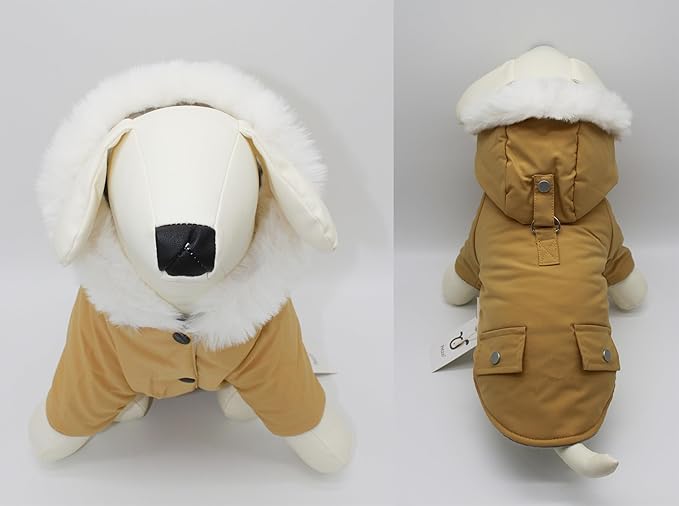 Pet Warm Dog Coat for Winter Dog Clothes Hooded Dog Jacket for Small Puppies Medium Large Dog Cat Clothes Insulated Padded Snow Jacket for Cold Weather Faux Fur (Small, Yellow)