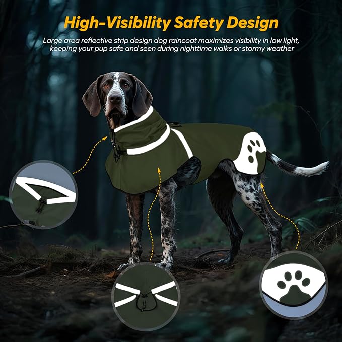 Dog Raincoat for Medium Dogs,Dog Rain Jacket Waterproof,for Adventures, Walking, Hunting（M,Dark Green）