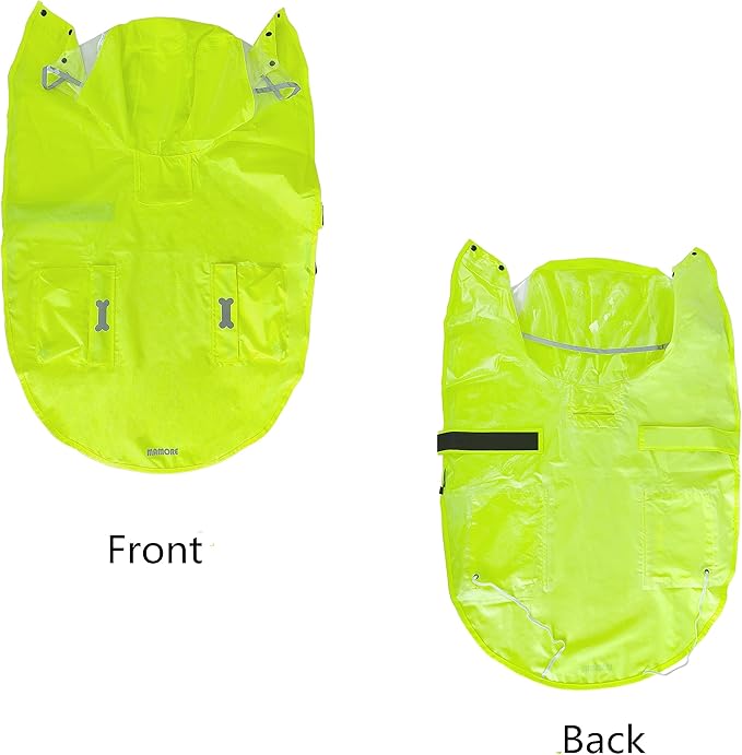 Dog Raincoat Waterproof Rain Poncho with Hoodie, High Reflective Adjustable Pet Rain Jacket with Leash Hole for Small Medium and Large Dogs (Fluorescent Green, Medium)