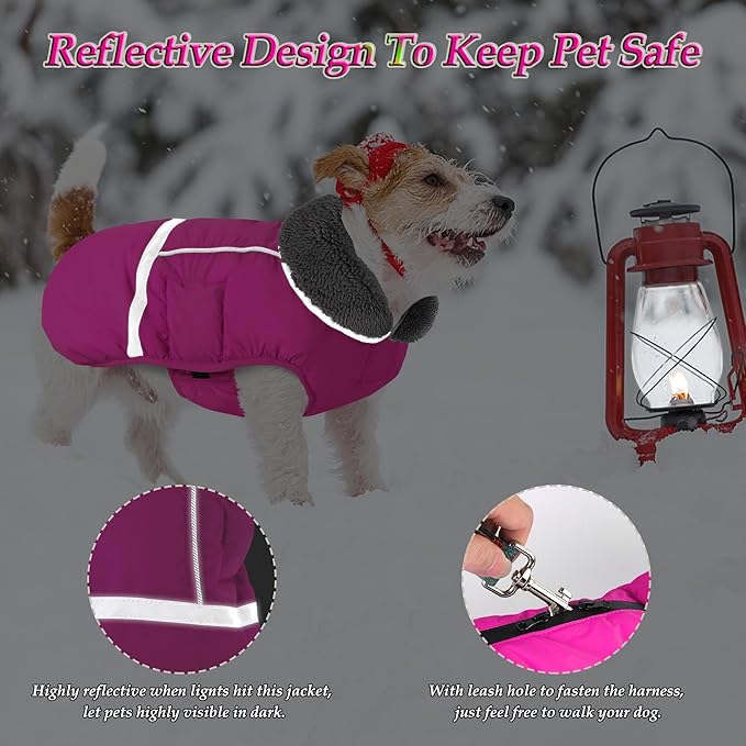 Dogcheer Warm Dog Coat, Christmas Dog Jacket Waterproof Puppy Winter Coat with Buckles, Reflective Adjustable Pet Snow Jacket Turtleneck Fleece Sweater for Small Medium Large Dogs - Pink, L