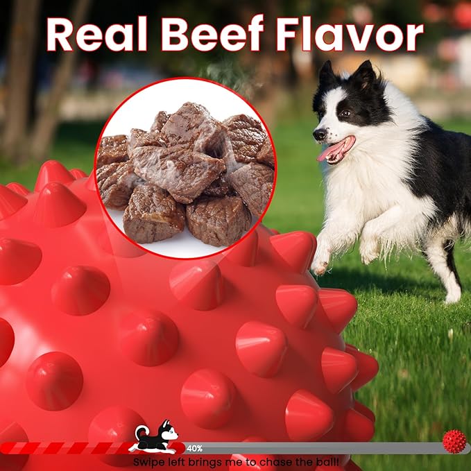 Apasiri Beef-Flavored Durable Dog Ball for Aggressive Chewers, Tough Squeaky Rubber Toy for Pitbulls Large & Medium Breeds
