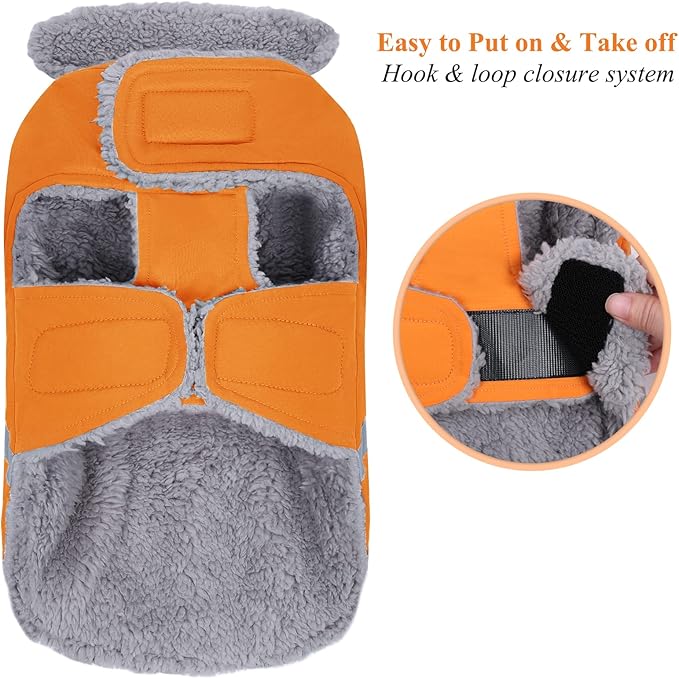 VIVAGLORY Frostfit Dog Coat, Dog Jacket for Winter & Cold Weather, Warm Fluffy Fleece Lined Water Resistant Reflective for Puppy, Coat with Velcro Fastening & Leash Hole, XL, Orange