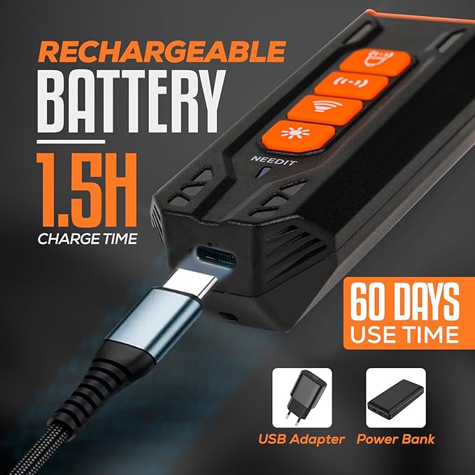 NEEDIT Dog Bark Deterrent Device to Stop Own or Neighbor’s Dog Barking, Biting & Fighting with Long Range – Rechargeable Ultrasonic Portable Anti Barking Device with 3X Sonic Emitters & Flash (Black)