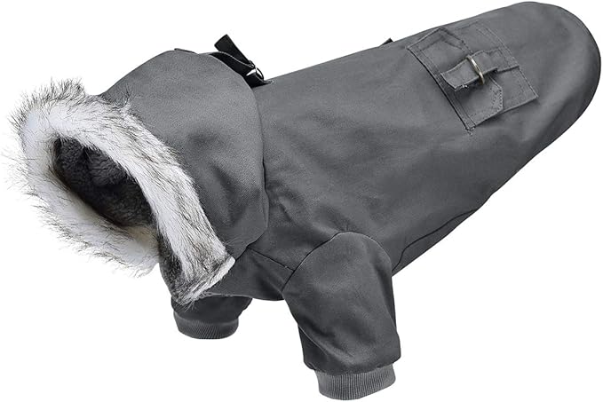 Warm Dog Hooded Trench Coat Windproof Parka Jacket for Cold Weather (S, Black Grey)