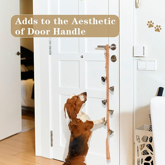 2 Pack Dog Bells for Door Potty Training, Handwoven Cotton Rope Dog Doorbell with 6 Extra Loud Bells, Adjustable Dog Door Bells for Small Medium Large Dogs to Ring to Go Outside, Brown