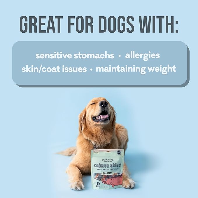 Polkadog Fish Skin Shorties Variety 3-Pack – Includes 2x Cod and 1x Salmon. All-Natural Dog Treats, Made in USA, Single Ingredient, Omega-3 Rich, Grain-Free & Hypoallergenic Jerky for All Breeds