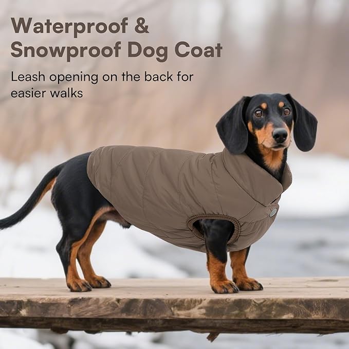 ASENKU Dog Winter Coat - Waterproof Windproof Dog Jacket, Warm Snowproof Doggie Puffer Vest for Cold Weather, Lightweight Snow Coats for Small Medium Large Dogs(L, Coffee)