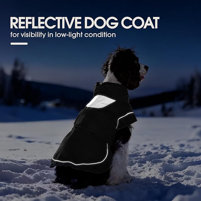 Kuoser Dog Coat, Dog Jackets for Small Dogs, Winter Reflective Puppy Puffer Jacket, Waterproof Dogs Snowsuit with Fleece Lining, Turtleneck Pet Vest Apparel for Cold Weather