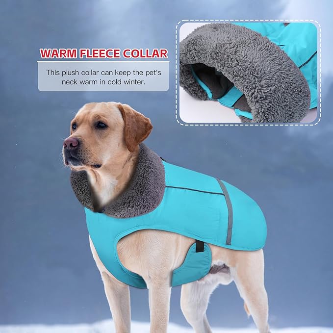 Doglay Dog Winter Coat with Thicken Furry Collar,Soft Reflective Warm Pet Jacket Fleece Lining Waterproof Windproof Clothes for Cold Weather,Small Medium Large Dogs,3XL(Chest:31.5-43.31,Back:27.17)