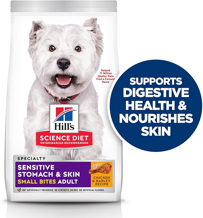 Hill's Science Diet Sensitive Stomach & Skin, Adult 1-6, Stomach & Skin Sensitivity Support, Small Kibble, Dry Dog Food, Chicken Recipe, 4 lb Bag