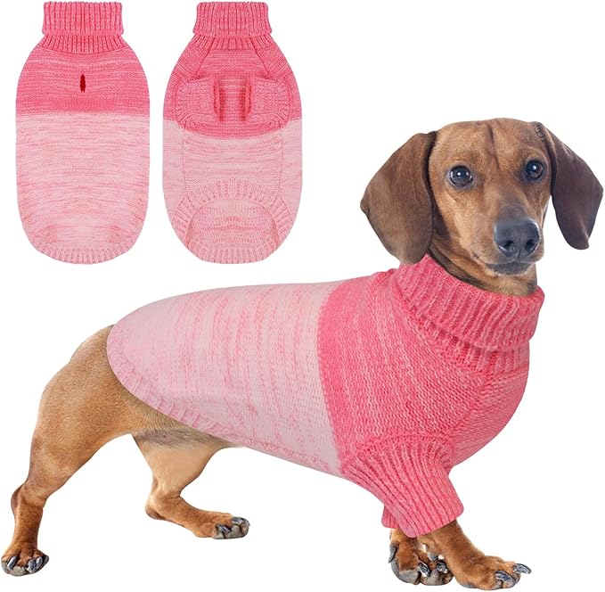 Queenmore Pullover Large Dog Sweater,Classic Turtleneck Warm Dogs Sweater with Leash Hole for Dog Girls Boys,Winter Knitwear Clothes for Dachshund,Corgi,French Bulldog(Pink,L)