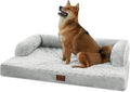 Orthopedic Dog Beds for Large Sized Dogs, Waterproof Egg Crate Foam Large Dog Couch Beds with Comfy Bolster 36x27Inch, Washable Pet Beds with Removable Cover and Nonskid Bottom, Grey White