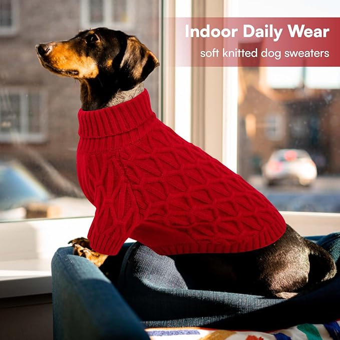 Queenmore Large Dog Sweater,Dog Sweaters for Large Dogs Male Female,Thanksgiving Fall Knit Sweater for Dogs,Turtleneck Thick DogSweaters,Winter Knitwear Pet Clothes for Corgi,French Bulldog(Red,L)