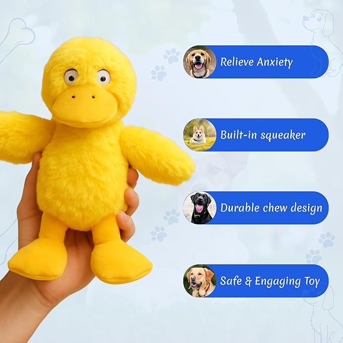 Squeaky Plush Duck Dog Toy - Soft and Durable, Chew Toy for Small and Medium Dogs, Interactive and Adorable, Machine Washable, Ideal Dog Gift for Birthdays and Holidays Yellow