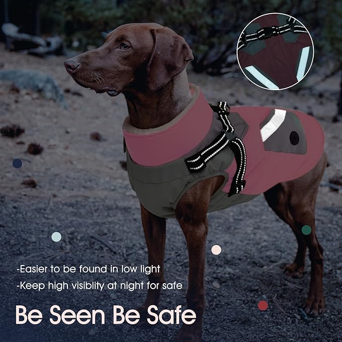 IECOii Dog Winter Jacket for Small Dogs, Waterproof Dog Coat with Harness Built in, Windproof Reflective Zip Up Fleece Jacket for Dogs, Puppy Thermal Warm Snowsuit for Cold Weather, Pink, S