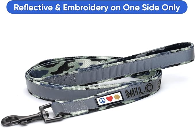 Pawtitas Personalized Dog Leash Embroidered Customize Your Pet Name & Phone Number Puppy Reflective 6 ft Long Large Camouflage Grey Custom Tag Name, Grey Camo