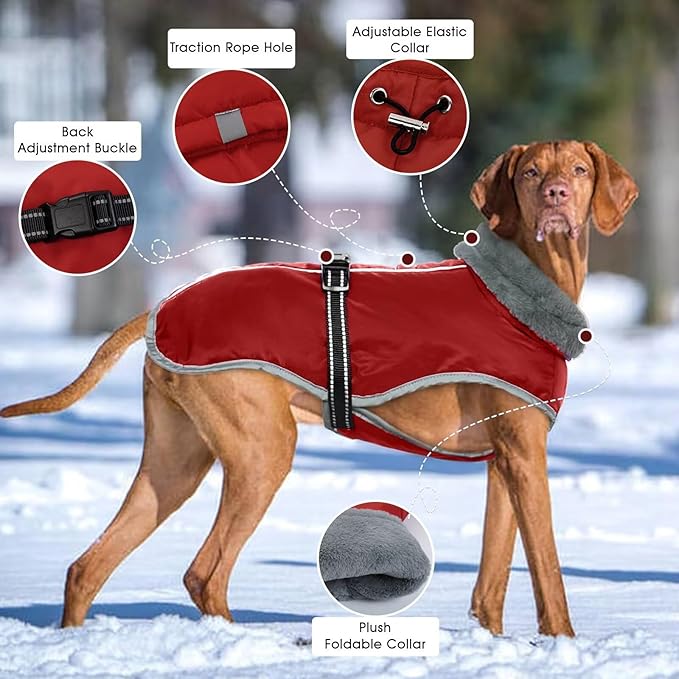 Warm Dog Coat Reflective Jacket,Size S Waterproof Winter Coat Turtleneck Dog Clothes for Cold Weather,Thick Fleece Snowsuit Christmas Vest for Small Dogs,Thermal Cold Weather Coats,Red,S