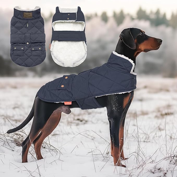 KYEESE Dog Coat Windproof Pet Sweater with Fleece Lined Thick Dog Coats for Medium Dogs Warm Pet Winter Puffer Coat with Leash Hole Waterproof Pets Clothes for Cold Weather Dogs Jacket with Pocket