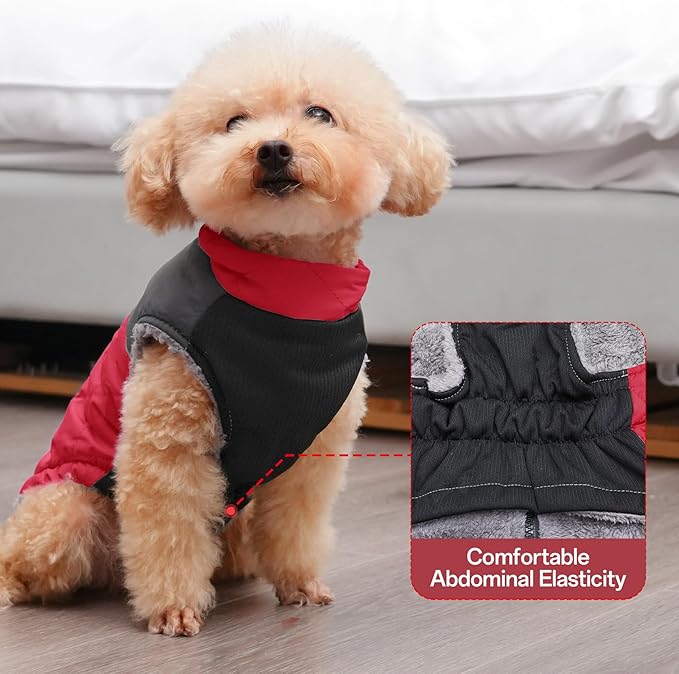 Warm Fleece Dog Coats for Small Dogs,D-Rings Waterproof Puppy Jacket for Cold Winter,Red XS