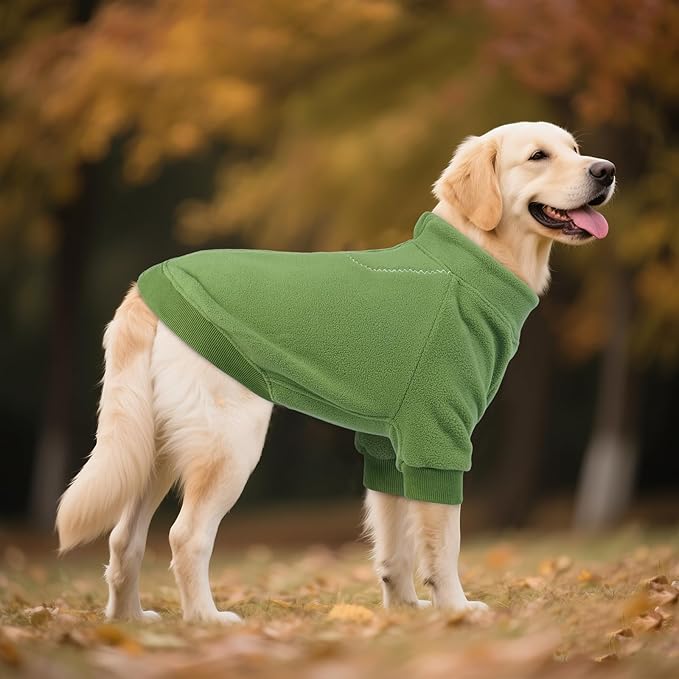 BRKURLEG Dog Sweater Dogs Warm Soft Fleece Sweaters, Turtleneck Sweatshirt for Small Medium Large Dogs, Dog Winter Coat, French Bulldog Pullover Jacket with Sleeve, Cold Weather Coat (Green, M)