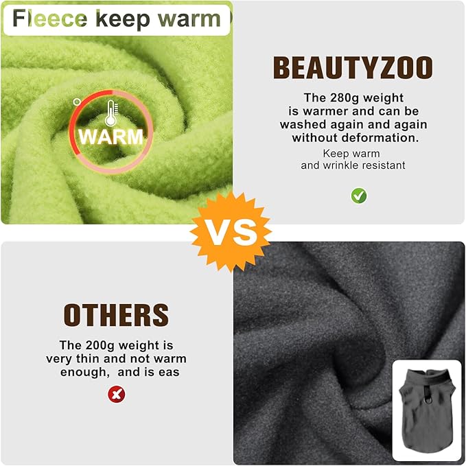 BEAUTYZOO Dog Fleece Vest Sweater Winter Jacket for Small and Medium Large Dogs with D-Ring Leash Cold Weather Coat Hoodie for XS S M Dogs Boy or Girls, Green XL